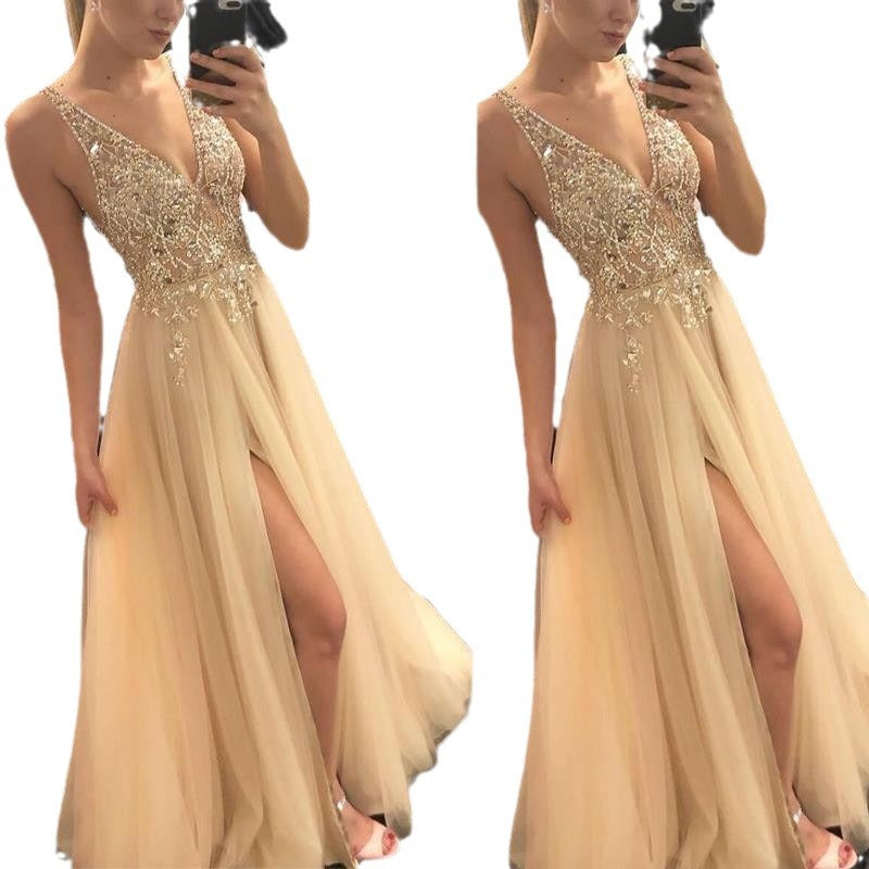 Women's Summer Gold Stitching Dress Party Wedding Dresses