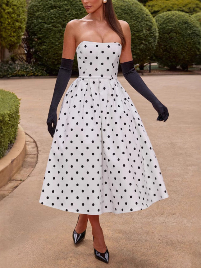 Women's Polka Dot Tube Dress French Hepburn Dresses