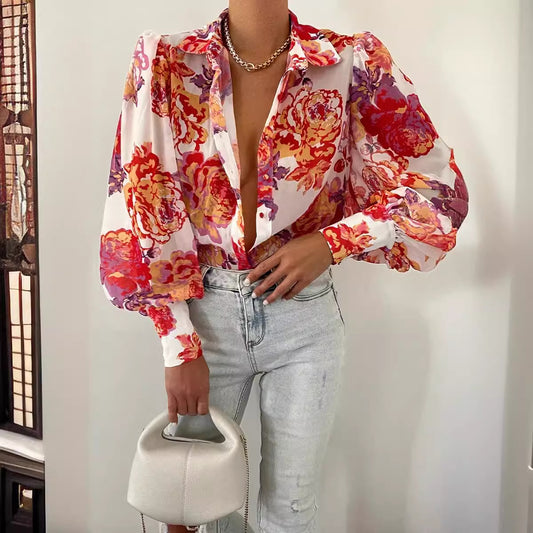 Women's Sleeve Printed Shirt Spring Single-breasted Temperament Cardigans