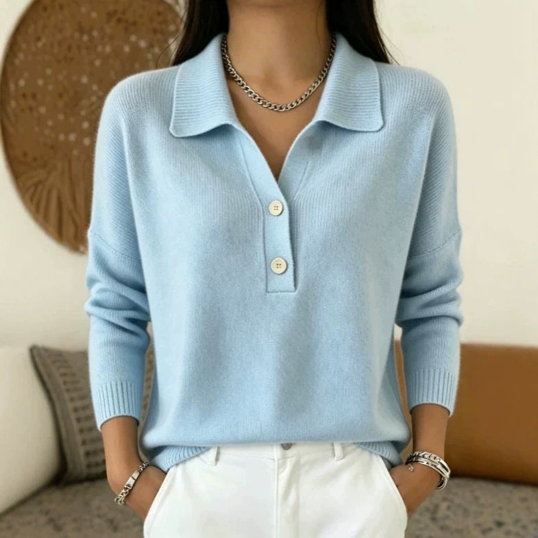 Women's Lapel Half Button Loose Casual Sweaters
