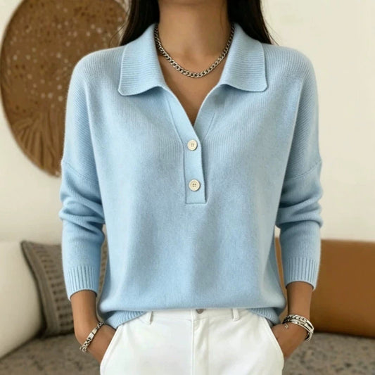 Women's Lapel Half Button Loose Casual Sweaters