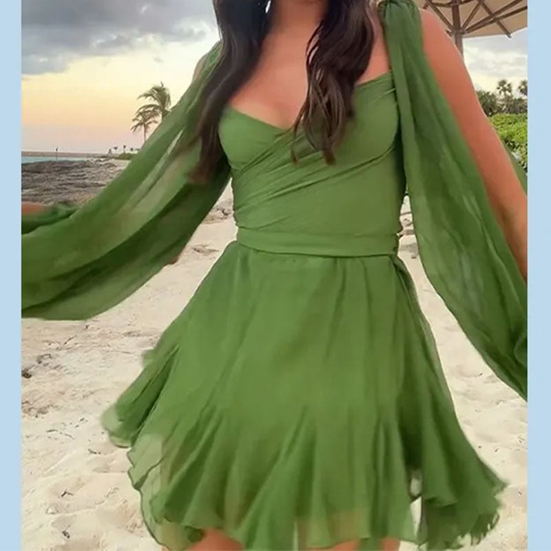 Women's Temperament Solid Color Sexy Elegant Pleated Dresses