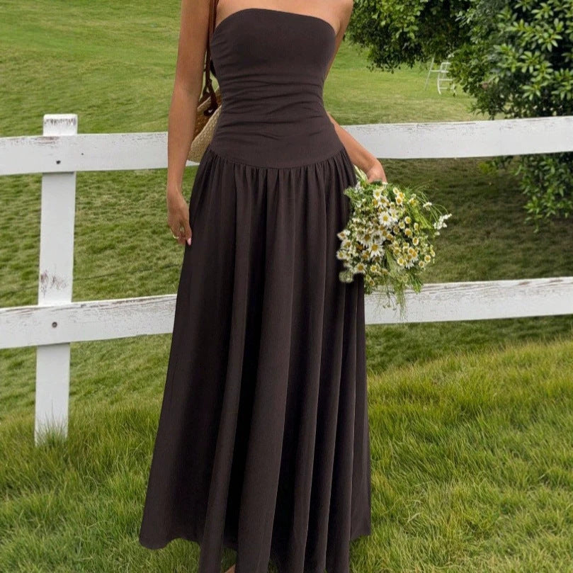 Women's Summer Sleeveless Tube Slim Fit Wrinkle Dress