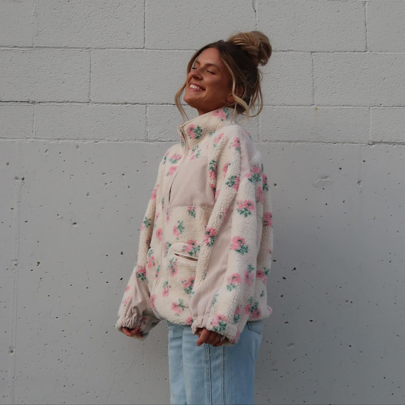 Women's Printed Zipper Loose Casual Style Warm Coats