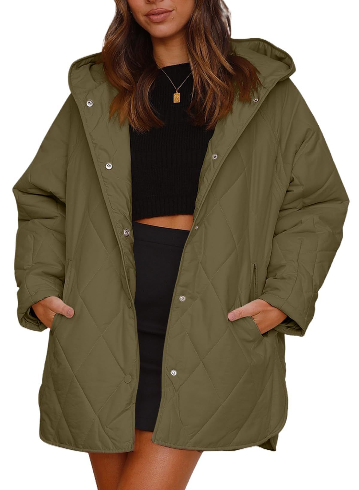 Women's Winter Casual Diamond Quilted Hooded Lightweight Coats