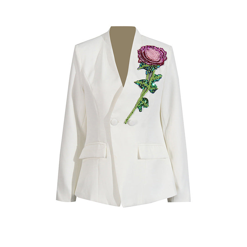 Women's Beaded Sequins Design Elegant Business Autumn Suits