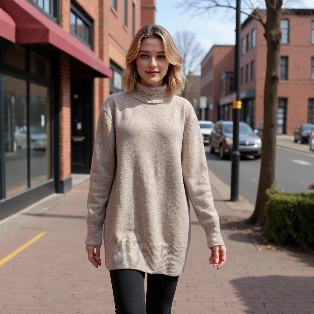 Knitted Russian High Collar Loose Long Sweaters