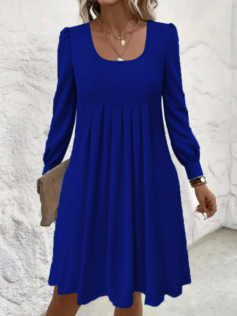 Popular Long Sleeve Fashionable Pleated Mid-length Dress