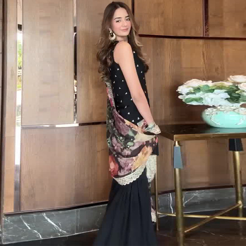 Women's Summer Printed Stitching Shawl Black Fashion Dresses