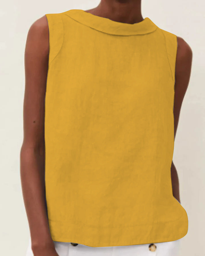 Cotton Linen Solid Color Pullover Leisure Blouses