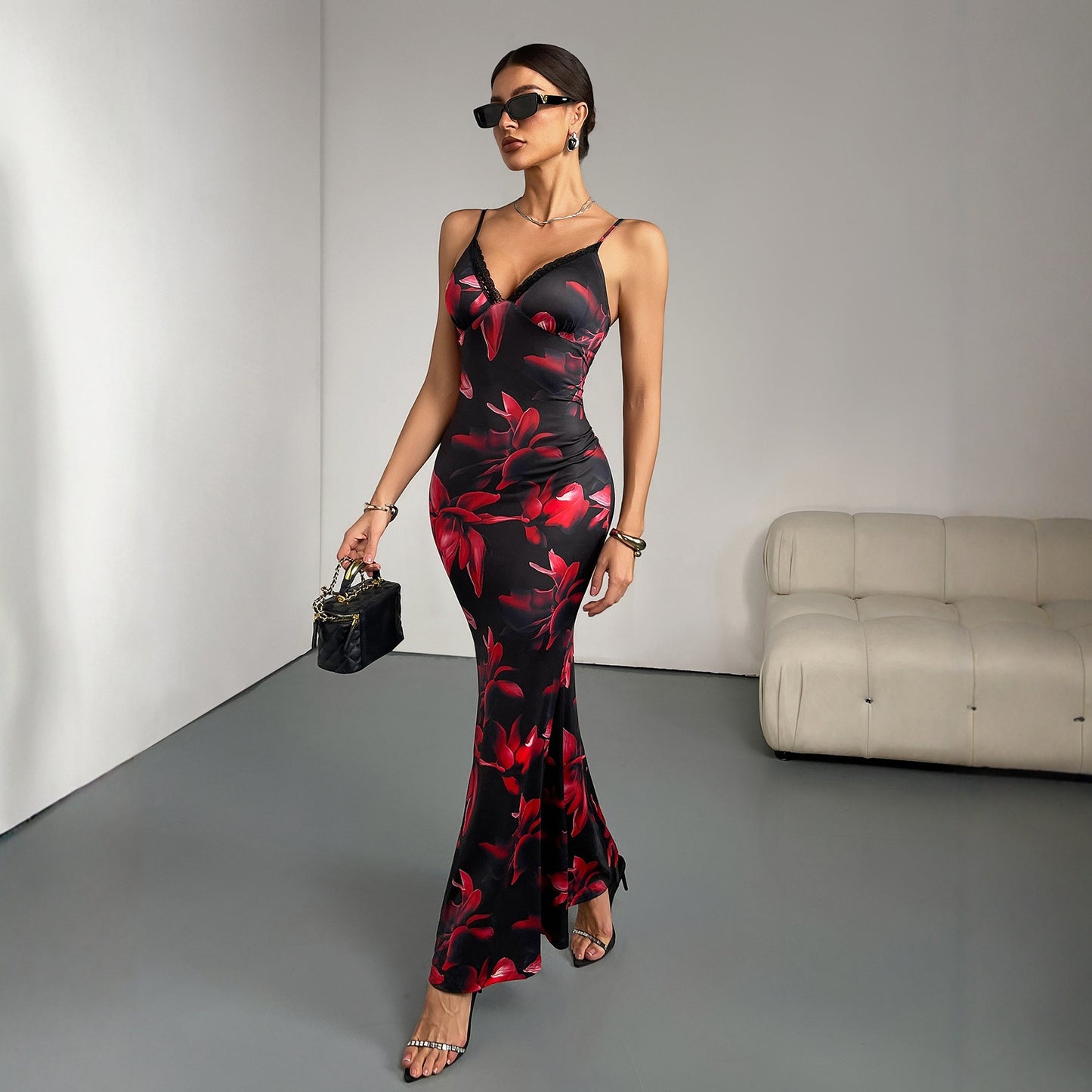 Women's Summer Printed Backless Fishtail Sling Party Dress