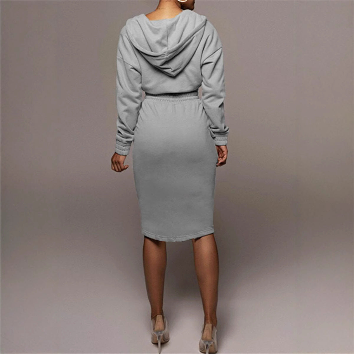 Women's Solid Color Dress Elegant Hooded Drawstring Sweatshirt Dresses