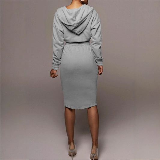Women's Solid Color Dress Elegant Hooded Drawstring Sweatshirt Dresses