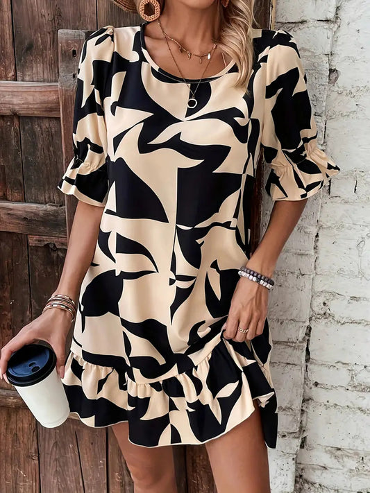Women's Elegant Floral Print Sleeve Dress Dresses