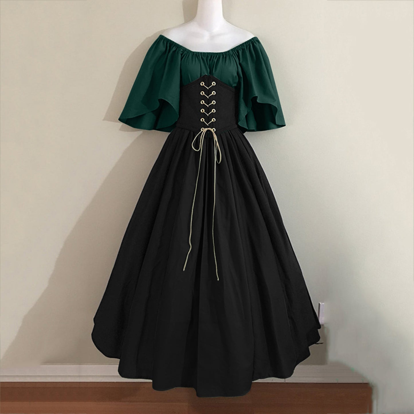 Women's Contrast Patchwork Flying Sleeves Cinched Swing Dresses