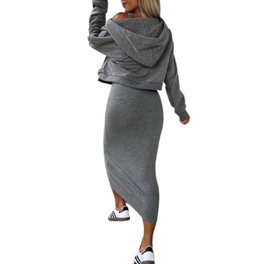 Women's Winter Sleeveless Dress Hooded Hoodie Two-piece Suits