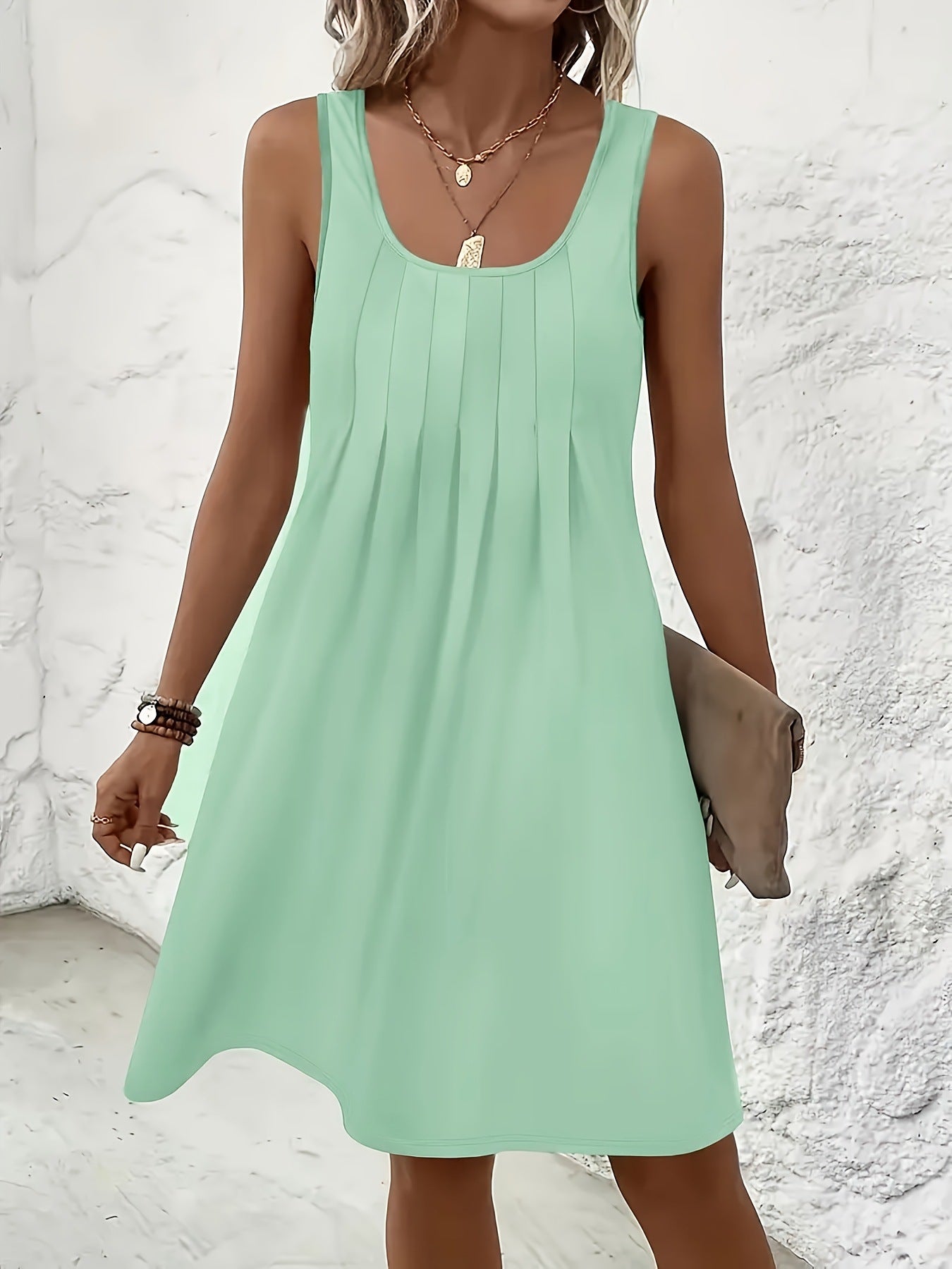 Women's Round Neck Sleeveless Solid Color Dress