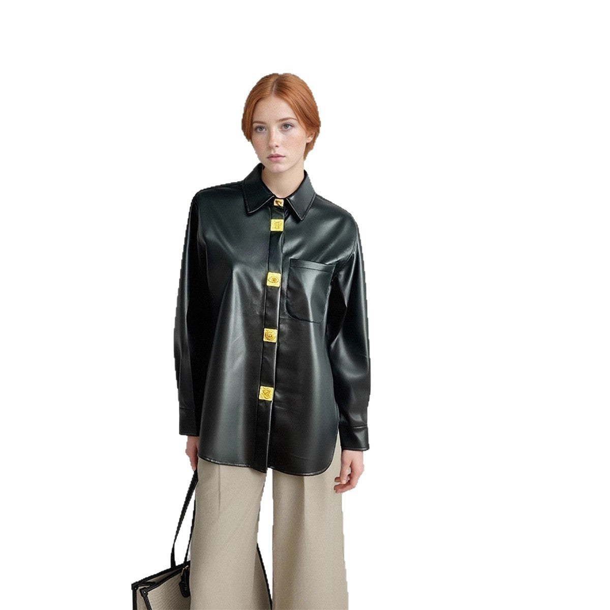 Solid Color Polo Collar Autumn High-grade Loose Coats