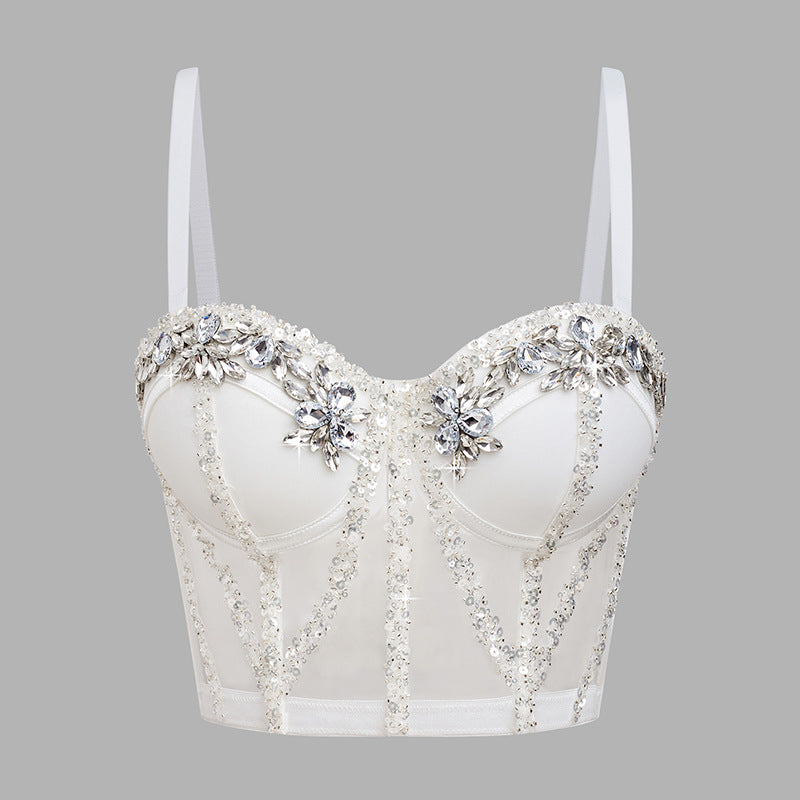 Women's Camisole Handmade Rhinestone Sequins Bra Can Be Worn Outside Tops