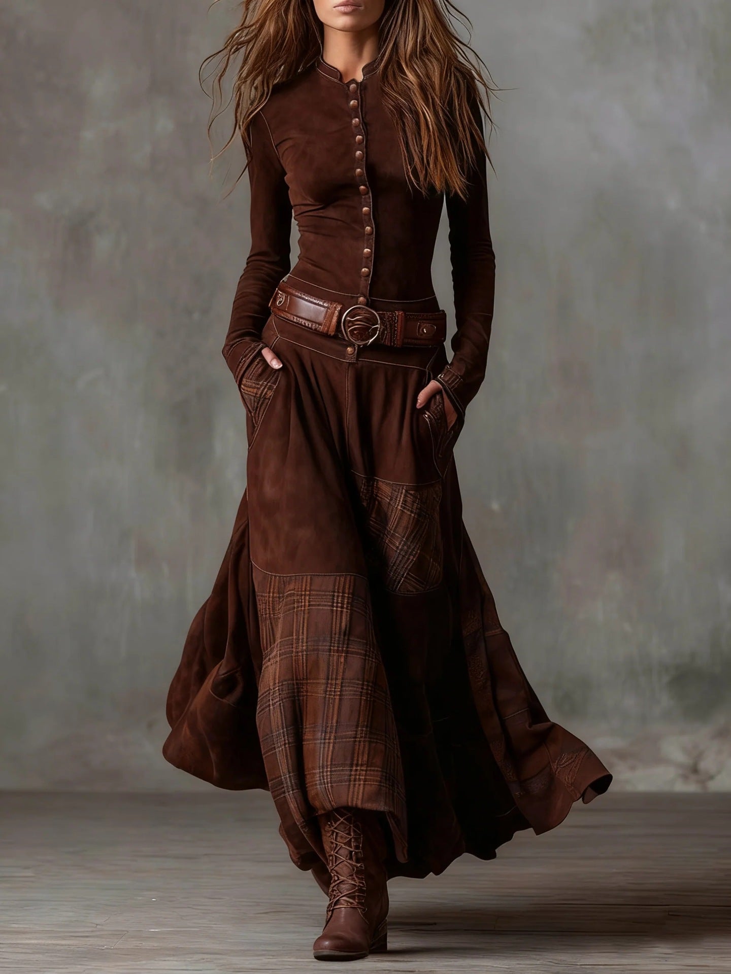 Women's Retro Patchwork Patch Wide Leg Loose Dresses
