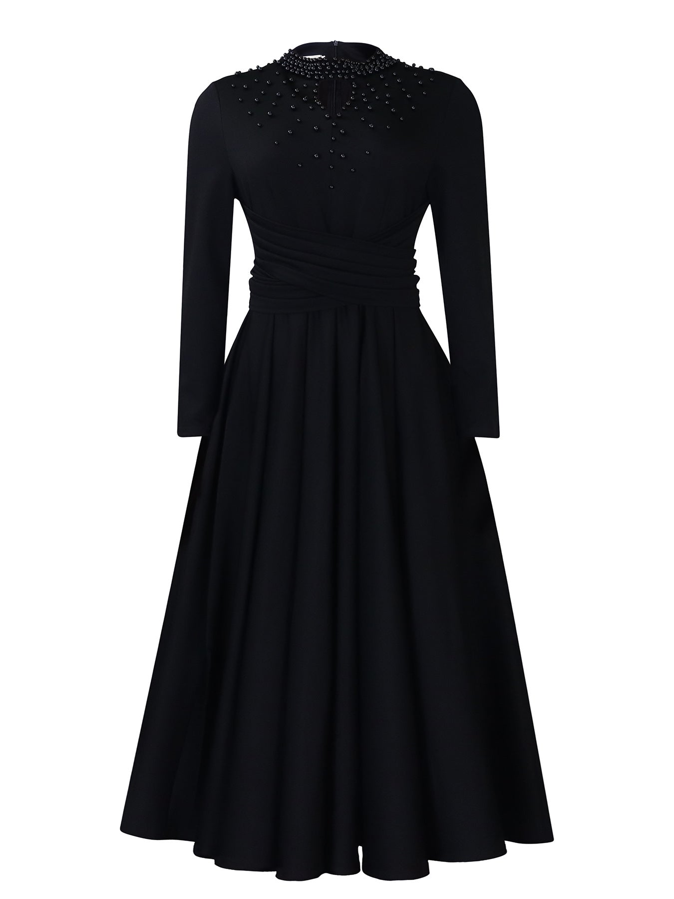 Women's Fashion High Collar Elegant Beaded Formal Swing Waist Dress
