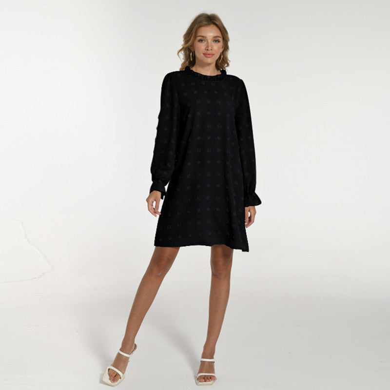 Women's Bubble Embroidered Fur Ball Jacquard Long-sleeved Dress