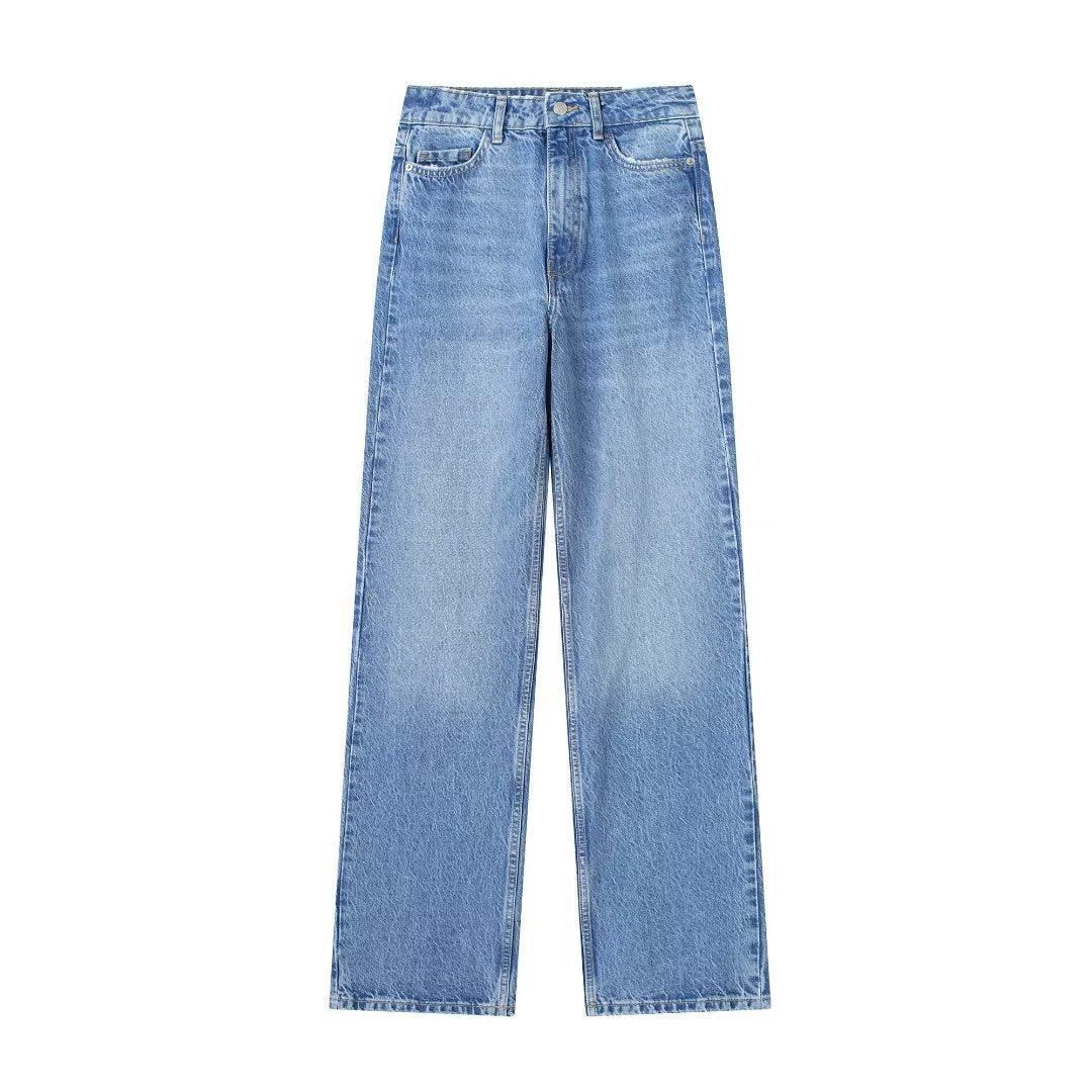 Women's French High Waist Straight Long Denim Jeans