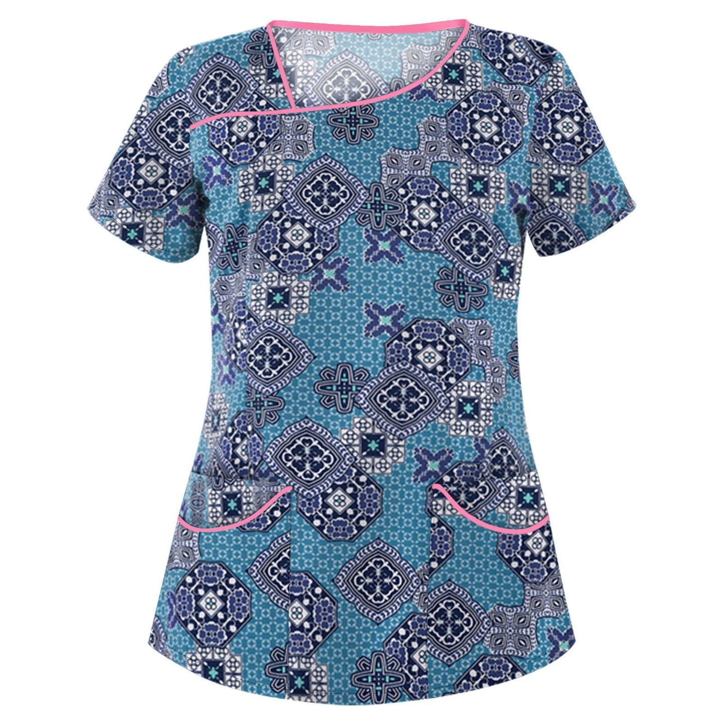 Women's Stylish Printed Sleeve Pocket T-shirt Blouses