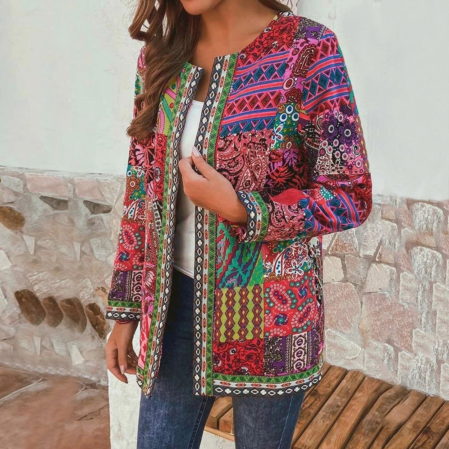 Women's Ethnic Style Floral Print Long Sleeve Jackets