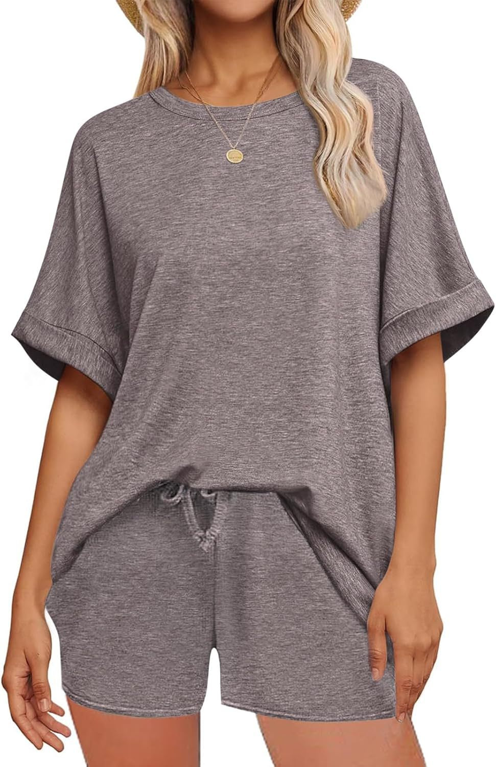 Summer Batwing Sleeve T-shirt Drawstring Sports Shorts