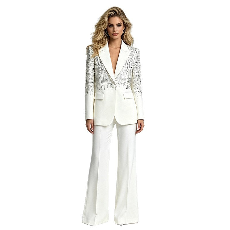 Nail Pearl Embroidery Sequins Two-piece Set Pants