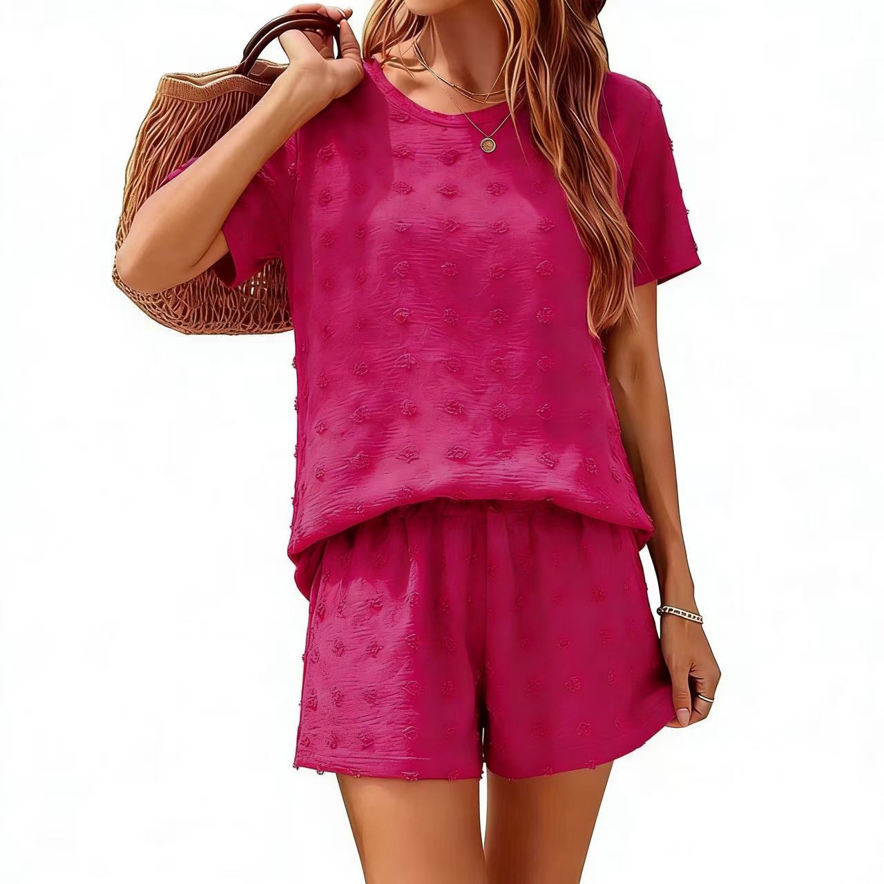 Women's Big Fur Ball T-shirt Set Loose Sleeve Niche Fashion Casual Suit