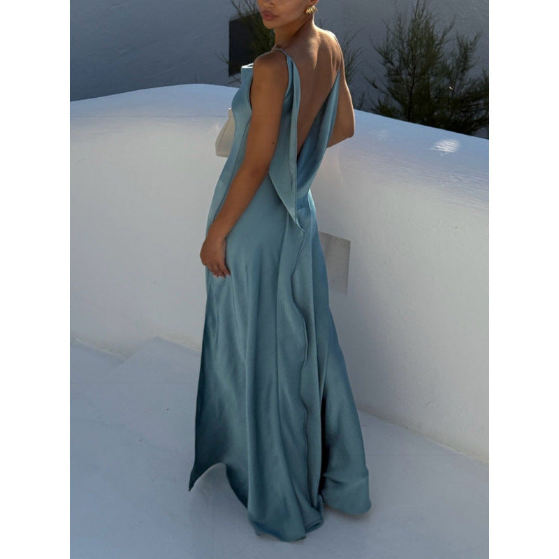 Elegant Sexy Solid Color Stitching Tied Slim Strap Dresses