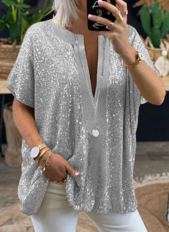 Popular Loose Sequins Sleeve Casual Shirt Blouses