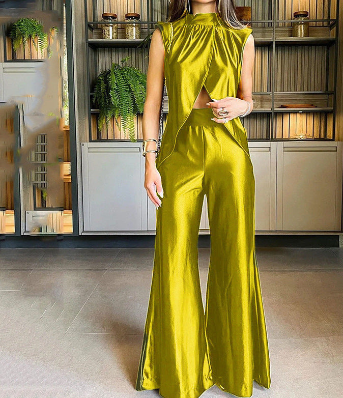 Summer Fashion Two-piece Slit Loose Bell-bottom Suits