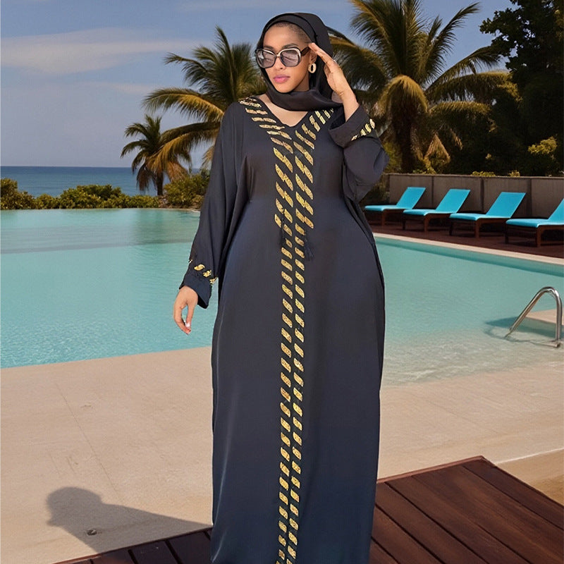 Women's Muslim Robe Saudi Long-sleeved Rhinestone Dress Dresses