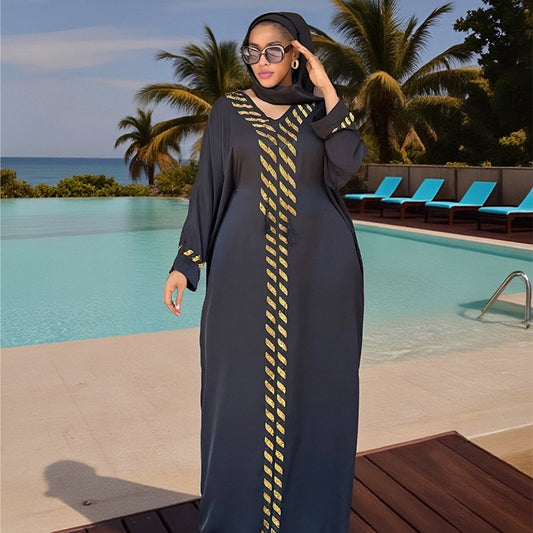 Women's Muslim Robe Saudi Long-sleeved Rhinestone Dress Dresses