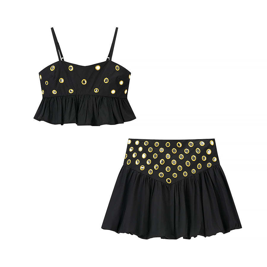 Women's New Pleated Hem Slip Dress Suits