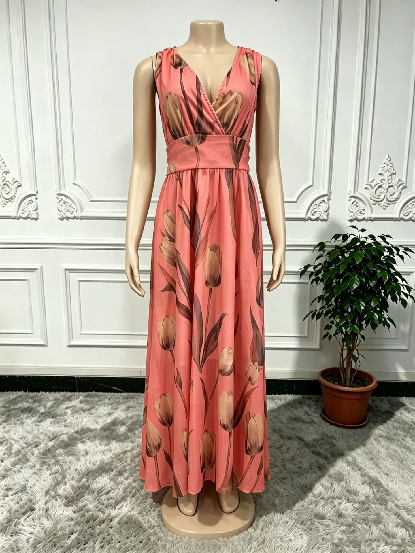 Color Source Sleeveless Encrypted Chiffon Printed Dress