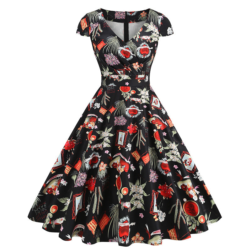 Style Sleeve Printed Large Swing Dress Dresses