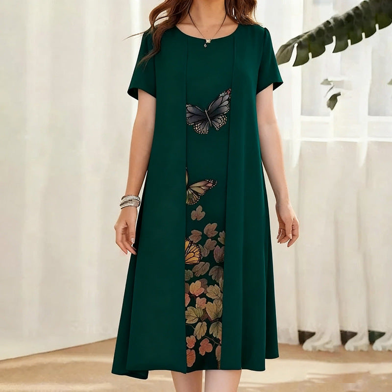 Classic Loose Mid-length Summer Solid Color Dress