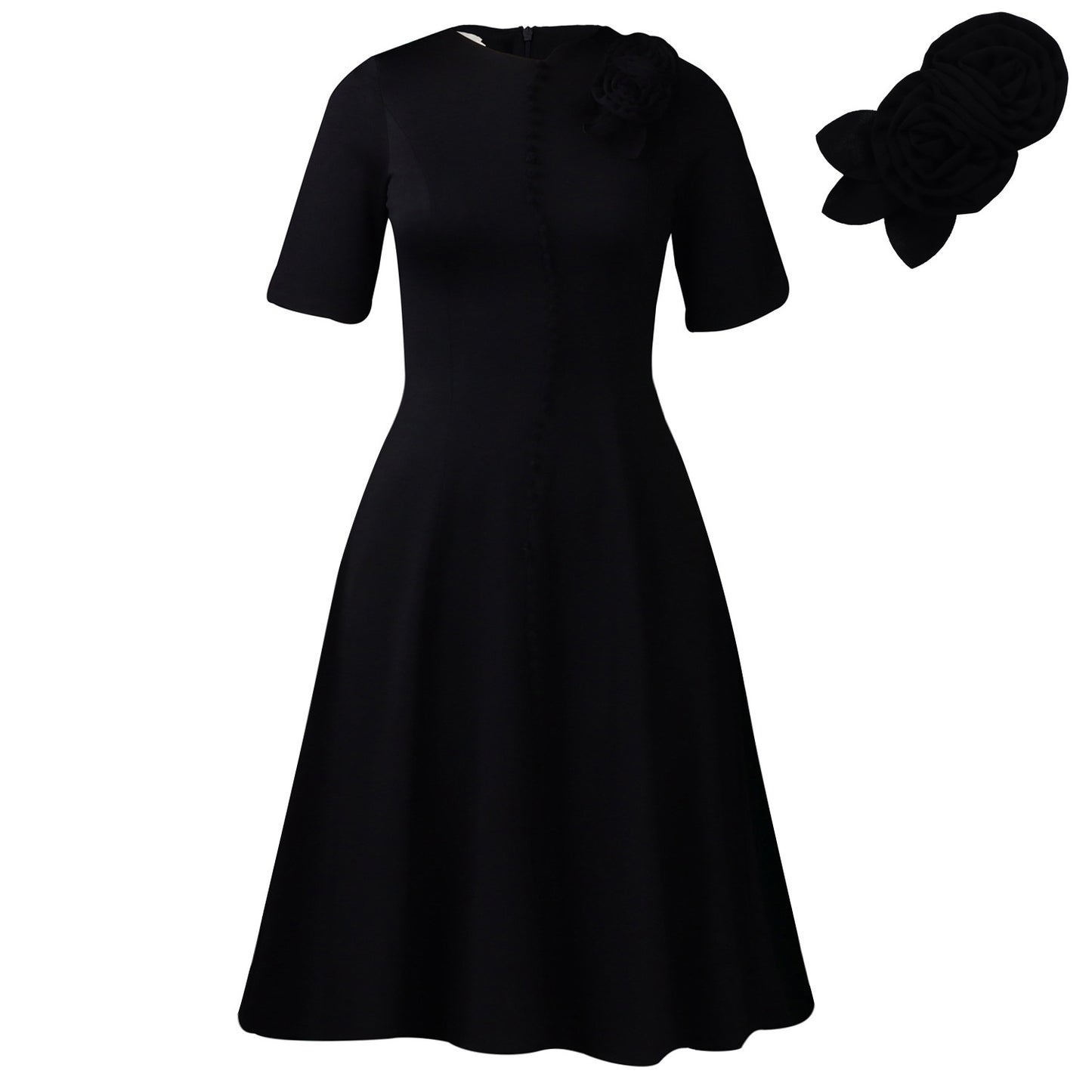 Women's Short-sleeved Solid Color Round Neck Elegant Dress
