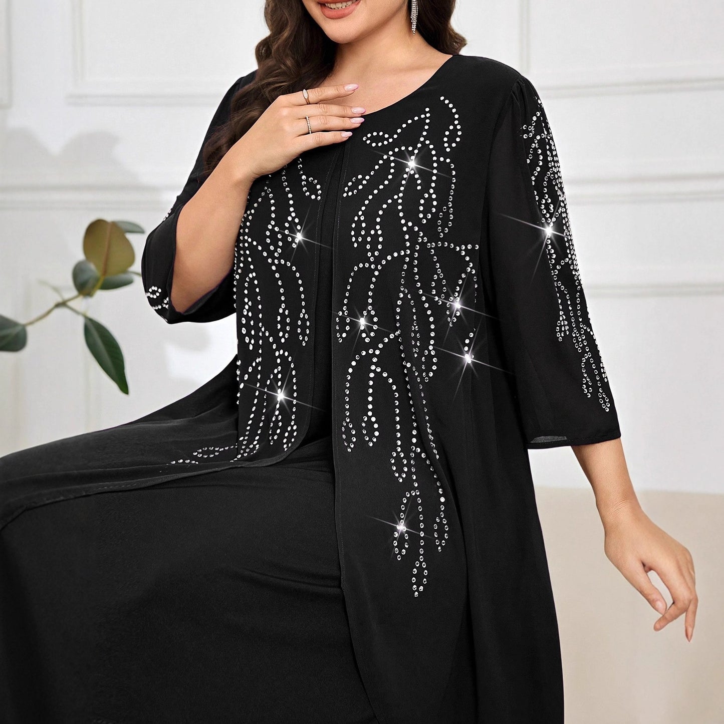 Women's Half Sleeve Rhinestone Temperament Commute Pullover Fake Dress