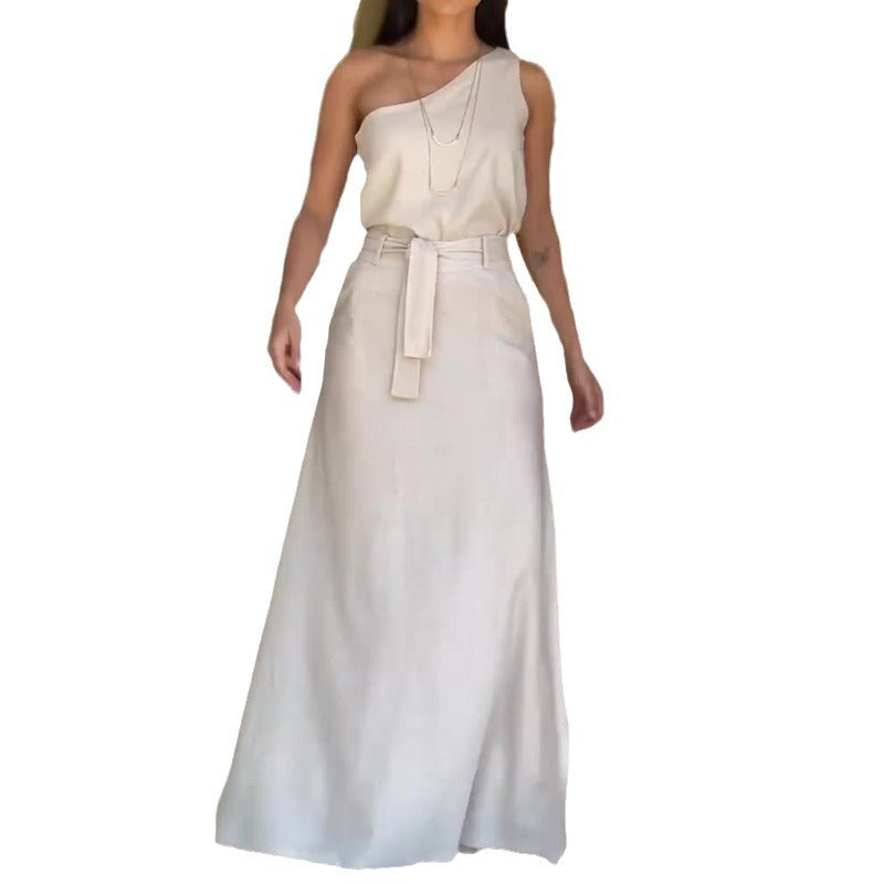 Color Diagonal Collar Sleeveless Casual High Suits