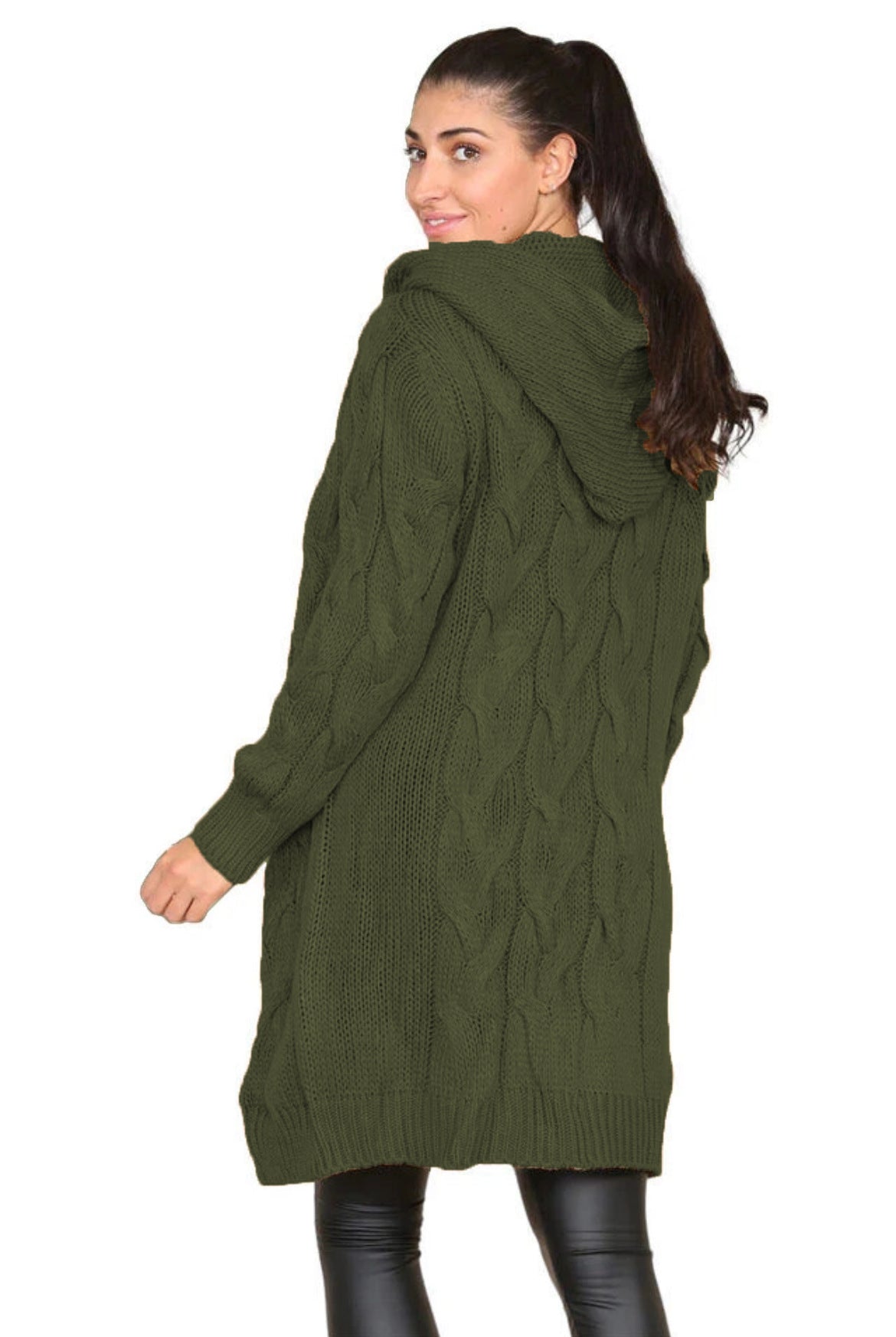 Women's Durable Solid Color Hooded Long Knitwear