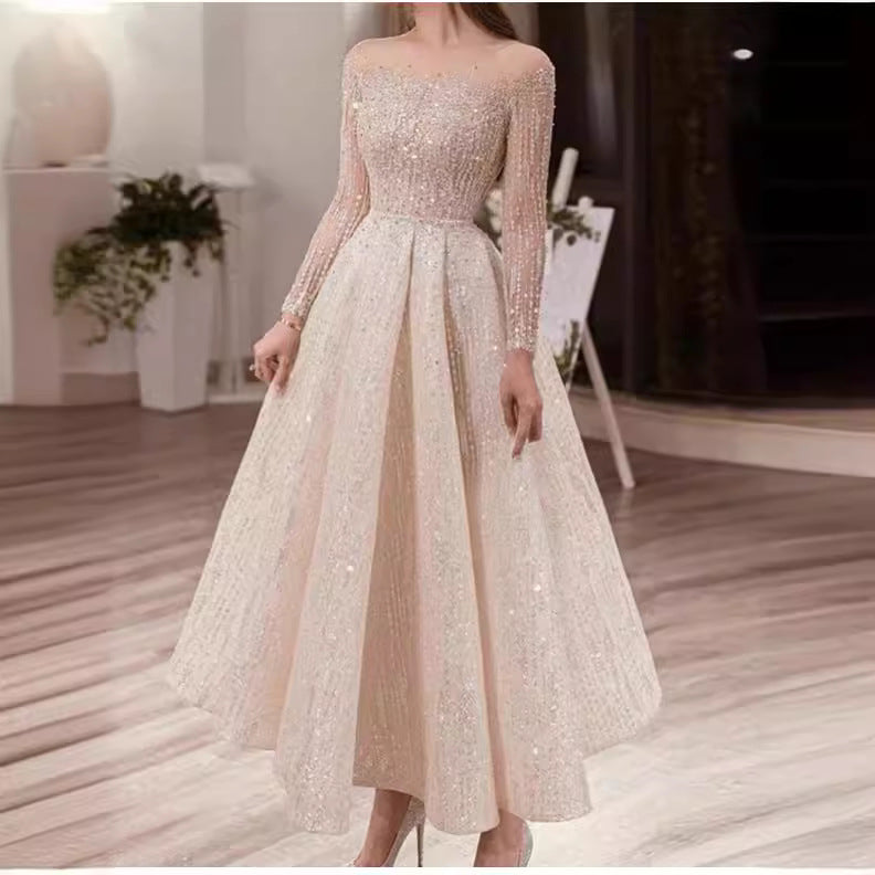 Long Sleeve Sequined Puffy Formal Dress Dresses