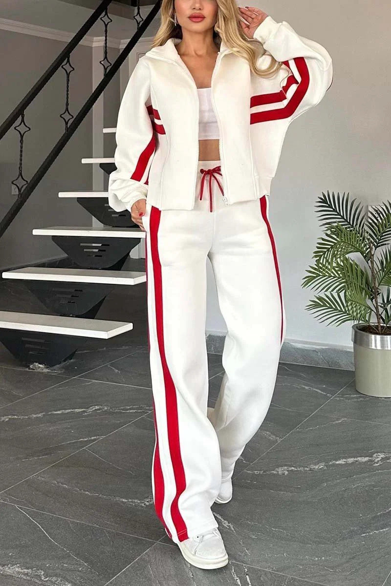 Women's Autumn Striped Zipper Leisure Sports For Suits
