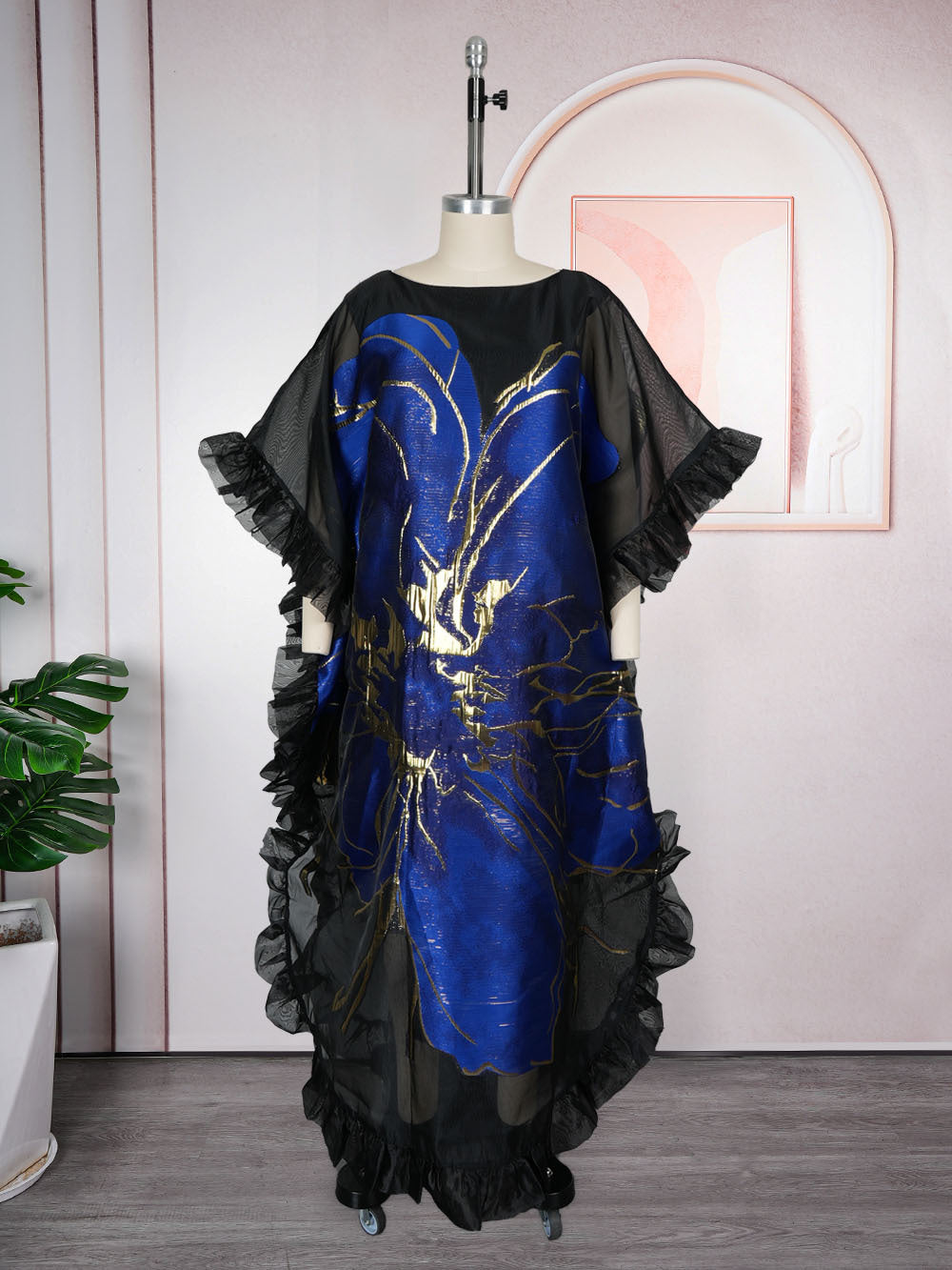 Women's African Wear Organza Dress Printed Robe Dresses