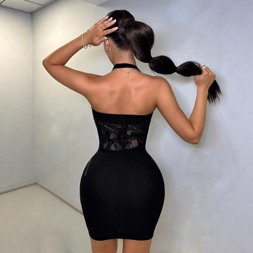 Women's Summer Halter Sleeveless Hollowed Fashion Sexy Hot Sheath Dress