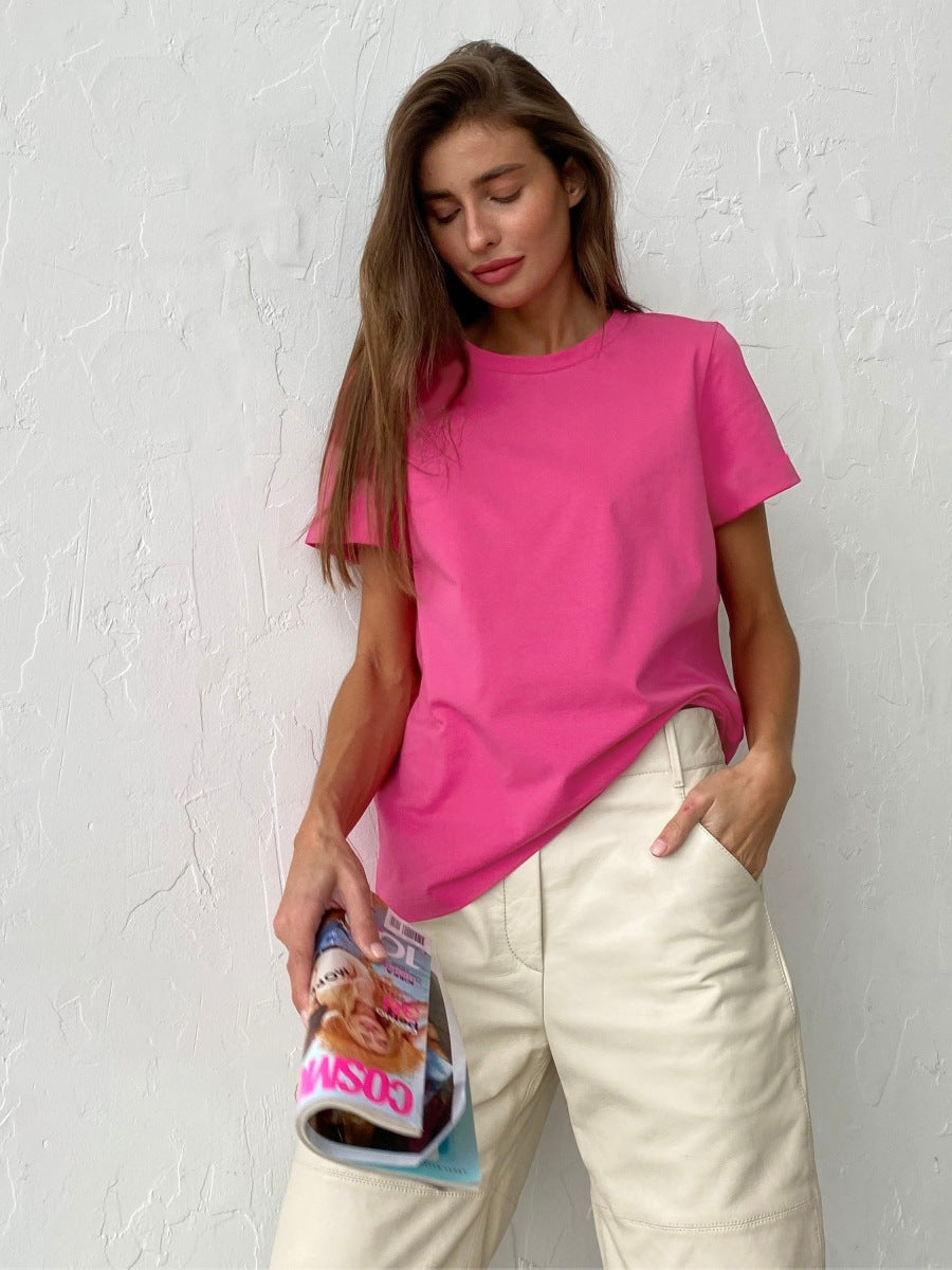 Women's Cotton Short-sleeved T-shirt Summer Fashion Home Versatile Round Neck Blouses